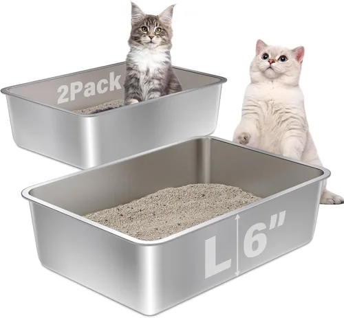 Miniatura 14 de Caja de arena de acero inoxidable con tapa, caja de arena de metal para gatitos, cajas de arena de entrada baja con pala y alfombra, caja de arena