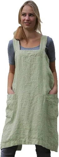 Miniatura 21 de Larmliss Delantal tipo pinafore cuadrado para mujer, para hornear, cocinar, jardinería, con espalda cruzada, mezcla de algodón/lino, con 2 bolsillos