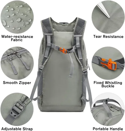 Miniatura 4 de G4Free Mochila de senderismo ligera de 25 litros, plegable, plegable, deportiva, resistente al agua, para mujeres y hombres (verde gris)