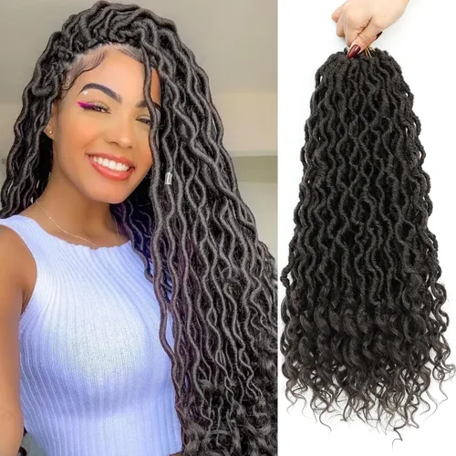 Miniatura 64 de Trenzas postizas Goddess, 6 paquetes de 18 pulgadas, cabello lacio, trenzado con ganchillo, para mujeres negras, trenzas postizas ombre con puntas