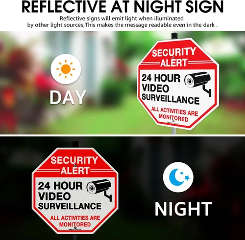 Miniatura 5 de Faittoo Letrero de Seguridad Letrero de Videovigilancia con Estaca de 36" para Exterior, Paquete de 2 de 12"x12" Aluminio Pesado Libre de Óxido