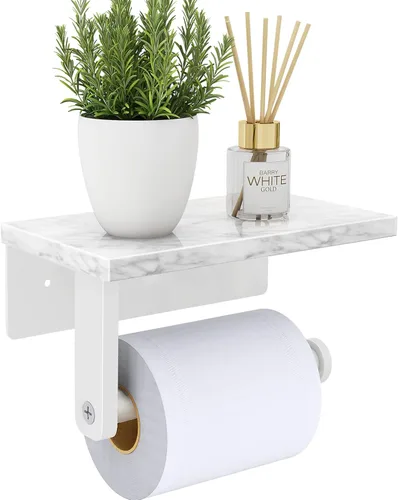 Miniatura 14 de Soporte de papel higiénico de Gypie de mármol con estante, 304 de acero inoxidable con tornillos montado en la pared, soporte para rollo de papel
