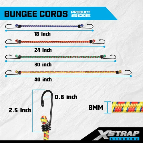 Miniatura 4 de XSTRAP STANDARD Kit de 14 piezas de cuerda elástica estándar – Incluye cuerdas elásticas de 18, 24, 30 y 40 pulgadas con ganchos