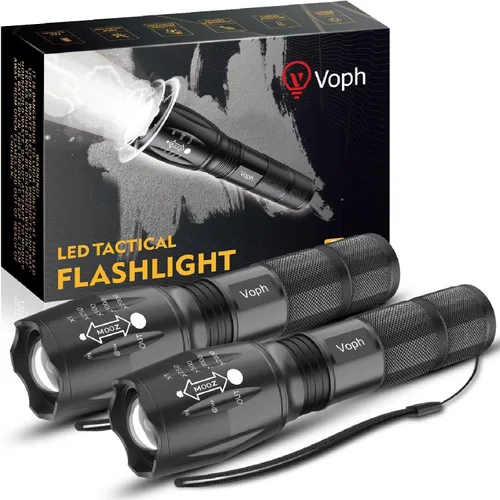 Paquete de 2 linternas, 5 modos de luz LED táctica de alto lúmenes, linternas impermeables brillantes de alto lúmenes, regalos navideños para