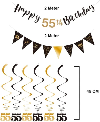 Miniatura 3 de BRT Bearingshui Kit de decoración de cumpleaños número 55 para hombres y mujeres, pancarta de feliz cumpleaños 55, serpentinas de remolinos