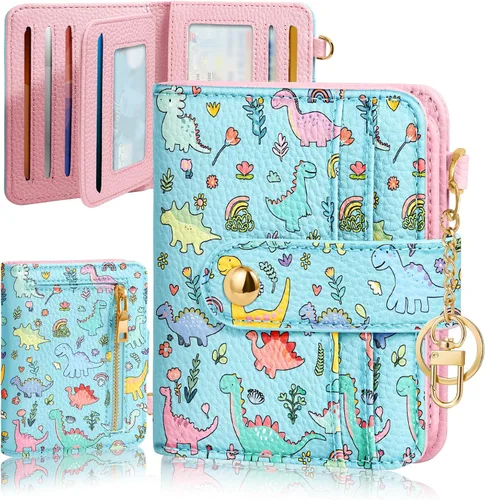 Bistup Cartera para Mujeres Pequeña y Bonita Cartera de Tarjetas de Cuero Genuino RFID con Llavero para Damas Adolescentes Niñas Plegable