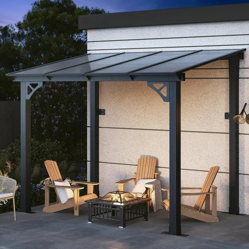 Miniatura 2 de Aoxun Pérgola de 8 x 5 pies para patio, cenador con techo inclinado, pérgola para parrilla grande montada en la pared, toldos resistentes