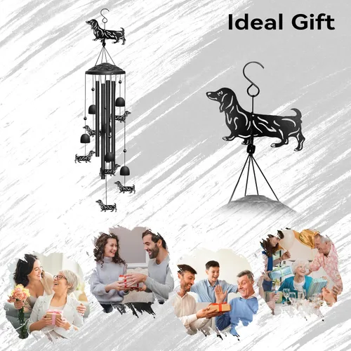 Miniatura 6 de Campanillas de viento de perro salchicha para exteriores, campanillas de viento decorativas, regalos de perro salchicha para mujeres/hombres, Negro