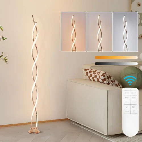 Miniatura 13 de ADISUN Lámpara de pie LED de 40 W, lámpara de pie alta en espiral con control remoto e interruptor de pie, regulable, cambio de color, moderna luz