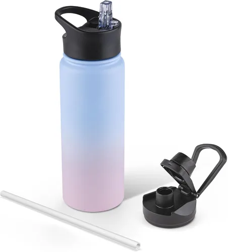 Miniatura 97 de Botella de agua aislada de 64 onzas con tapas de pajita y boquilla, jarra de agua de acero inoxidable de medio galón con mango de paracord, vacío