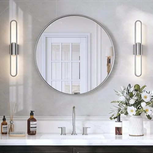 Miniatura 13 de USHOWER Paquete de 2 espejos de baño para sobre el fregadero, espejo circular de 30 pulgadas con marco de metal, espejo de pared negro, decoración