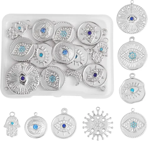 Miniatura 11 de 14 dijes de estrella de luna 304 de acero inoxidable con diamantes de imitación colgantes para manualidades, joyas, collares, aretes, suministros