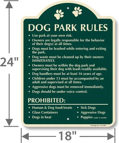 Miniatura 4 de SmartSign Cartel de diseño "Dog Park Rules - Use At Your Own Risk, Owners Legally Responsible ", 18" x 24", compuesto de aluminio de 120 mil (ACM)