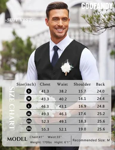 Miniatura 6 de COOFANDY Chaleco de traje de negocios para hombre, chaleco de vestir casual, chaleco formal ajustado