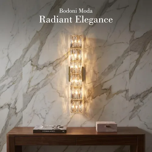 Miniatura 6 de SAMTEEN Aplique de pared de cristal de 23.6 pulgadas, apliques dorados, iluminación de pared moderna de mediados de siglo, 6 luces de montaje
