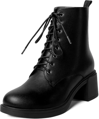 Miniatura 105 de ROSERWISH Botas altas de tacón bajo y grueso para mujer, con cordones, cómodas, modernas, con puntera redonda, de 2.5 pulgadas