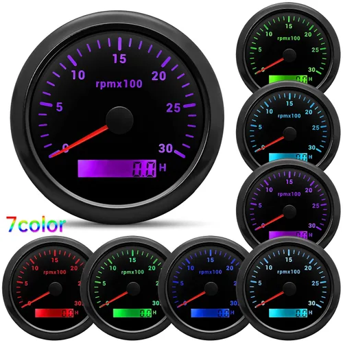 Miniatura 2 de ARTILAURA Tacómetro para Barco Tacometro 85mm 3-3/8" 3000 RPM Medidor 7 Colores Impermeable para Marino Coche AUTO Camión 9-32V (Negro)