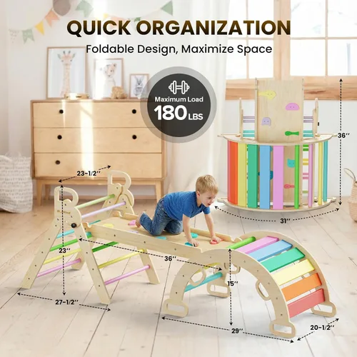 Miniatura 2 de BlueWood Pikler - Juego de triángulos con mango seguro, plegable 7 en 1 Montessori Juguetes de escalada para niños pequeños, juego de escalada