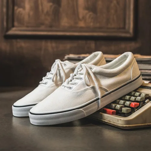 Miniatura 5 de FRACORA Zapatos de lona blancos para hombre, tenis de lona con cordones, Blanco