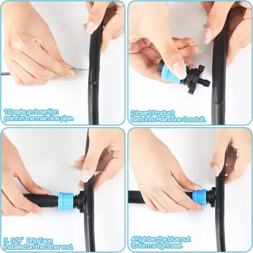 Miniatura 3 de Frienda Kit de riego por goteo de 50 piezas, púas de 1/4 pulgadas para cinta de goteo de 5/8 pulgadas, cerraduras giratorias, plástico PP azul