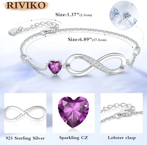 Miniatura 5 de RIVIKO Pulsera con dije de símbolo de corazón de amor infinito para mujer, plata de ley 925, ajustable, cumpleaños, Navidad, día de San Valentín