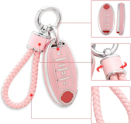 Miniatura 4 de YO&YOYE Funda para llavero rosa compatible con Nissan Altima Rogue Sentra Pathfinder Frontier Maxima Titan Murano Kicks Juke Versa Armada GTR 370Z