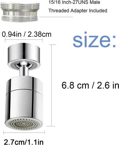 Miniatura 5 de Aireador de grifo de 2 piezas, aireador giratorio de 360° para fregadero de cocina, giro de ángulo grande, cabezal de grifo rociador de doble