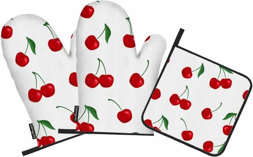Miniatura 27 de Juego de guantes de horno y soportes para ollas de béisbol, diseño de cordones de softbol, resistentes al calor, 3 piezas para cocinar, hornear