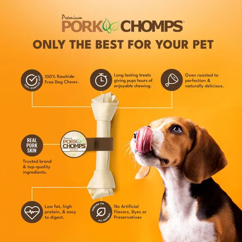 Miniatura 3 de Pork Chomps Masticable para perros de piel de cerdo al horno, nudo de 11 pulgadas, 1 unidad