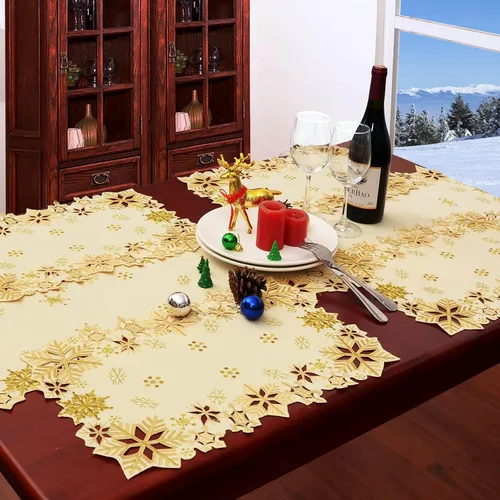 Miniatura 7 de Caminos de mesa bordados con copos de nieve para Navidad e invierno (dorado, 14 x 90 pulgadas)