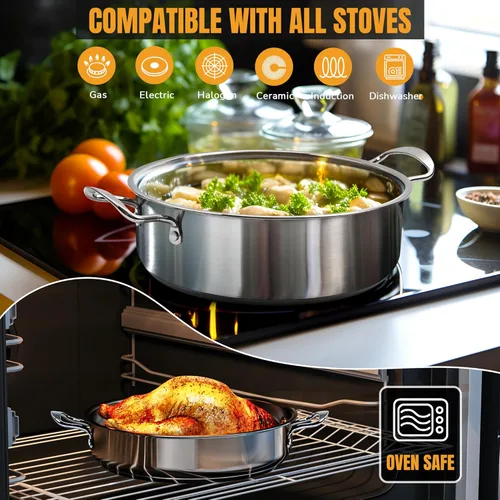 Miniatura 5 de Aufranc Juego de ollas y sartenes de acero inoxidable, 6 piezas antiadherentes de cocina de inducción, funciona con cocinas de inducción/eléctricas