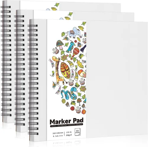 Miniatura 12 de Bloc de papel marcador de 135 libras/7.05 oz/m², 8.3 x 8.9 pulgadas, bloc de bocetos a prueba de sangrado, 30 hojas de papel de arte en espiral