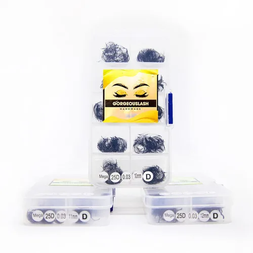 Miniatura 49 de Extensiones de pestañas 20D, 25D. 500 abanicos de pestañas prefabricados. Extensiones de pestañas. Hechas a mano (20D - rizo D - 0.03, 0.55 pulgadas)