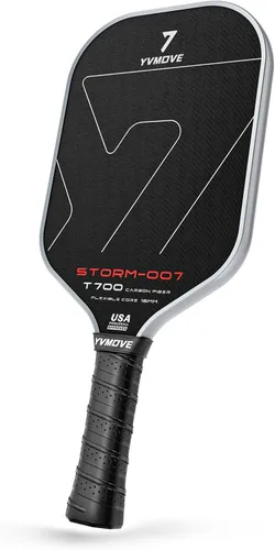 YVmove T800 Carbon Fiber Pickleball Paddle with 16mm Dynamic Core, Premium Pickle Ball Thermoformed Unibody, Elongated Shape, Enhanced Power & Negro