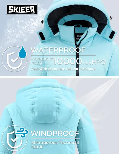 Miniatura 4 de Skieer Chaqueta de esquí impermeable para mujer, abrigo de invierno cálido para nieve, resistente al viento, con capucha