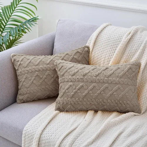 Miniatura 18 de uxcell Juego de 2 fundas de almohada de felpa de lana sintética, fundas de almohada con patrones geométricos, fundas de almohada decorativas