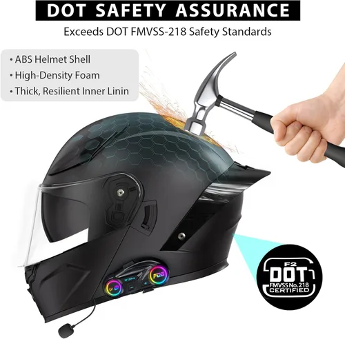 Miniatura 2 de Casco de motocicleta con Bluetooth, casco modular de motocicleta abatible con auriculares de intercomunicación Bluetooth, cascos de doble visera
