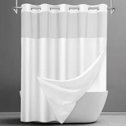 SORTTO Cortina de ducha sin gancho con forro a presión, cortina de ducha de gofre para baño, tela estilo hotel, forro interior impermeable, 71 A -
