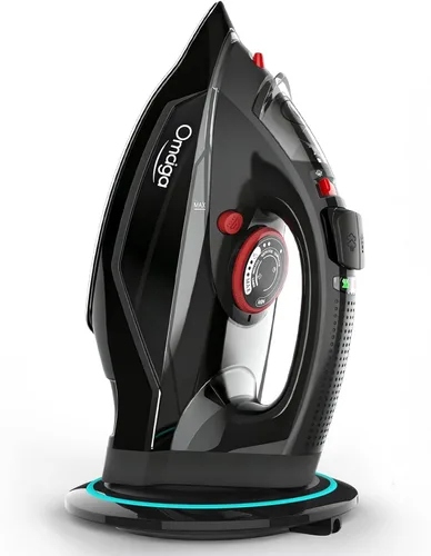 OMAIGA Plancha inalámbrica para ropa, plancha de vapor de 1500 W con suela de cerámica antiadherente, apagado automático, autolimpieza, ráfaga de