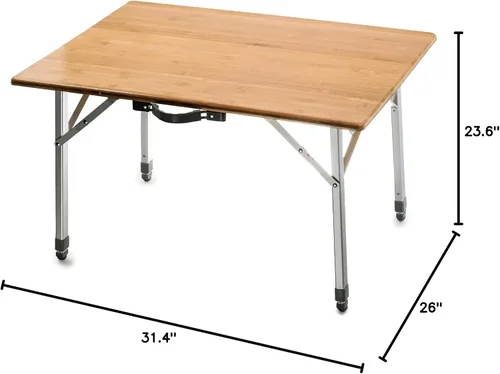 Miniatura 3 de Camco Mesa plegable Cuenta con parte superior de bambú natural y patas de aluminio plegables para almacenamiento y organización de caravanas