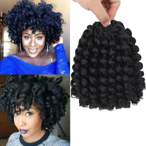 Pelo Jamaicano de ganchillo de 8 pulgadas, cabello rizado tipo varita, pelo corto y rizado, pelo de ganchillo Jumbo Passion Twist para mujeres 1b