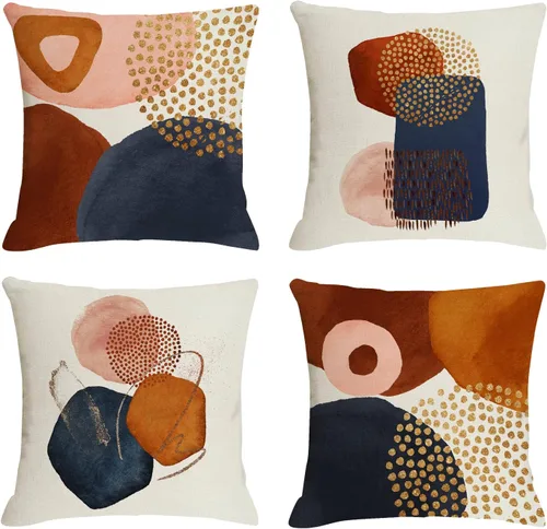 Miniatura 11 de Juego de 4 fundas de almohada abstractas de color naranja quemado de 20 x 20 pulgadas, fundas de almohada geométricas bohemias decorativas