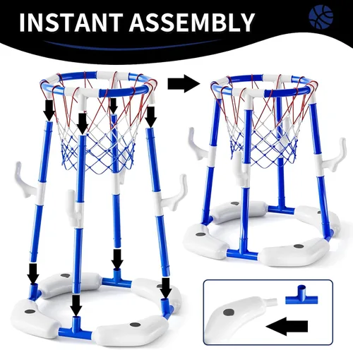 Miniatura 6 de Aro y anillo de baloncesto de piscina 2 en 1 y juegos con 4 pelotas, 12 anillos y bomba, juguetes y juegos de piscina al aire libre de agua