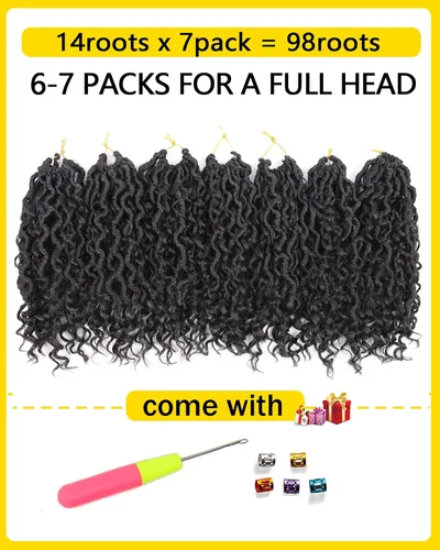 Miniatura 4 de Cabello de Crochet de 8 Pulgadas para Mujeres Negras, 7 Paquetes de Cabello de Crochet Goddess Locs con Puntas Rizadas, Locs Falsos Cortos con Bucle