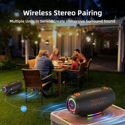 Miniatura 4 de ZEALOT Altavoz Bluetooth de 120 W (pico) con graves profundos, altavoz inalámbrico portátil con luz RGB, altavoz impermeable IPX6 para exteriores