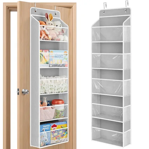 Miniatura 11 de JARLINK Organizador de almacenamiento de juguetes de animales de peluche, organizador sobre la puerta con ventanas transparentes, capacidad de carga