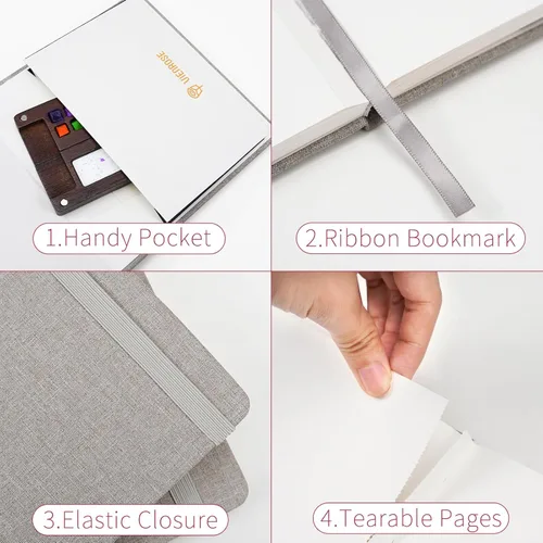 Miniatura 5 de Vienrose Cuaderno de bocetos de acuarela, diario de acuarela de 5.5 x 5.5 pulgadas con 24 hojas de 140 libras (300 GSM) de papel de acuarela de Gris