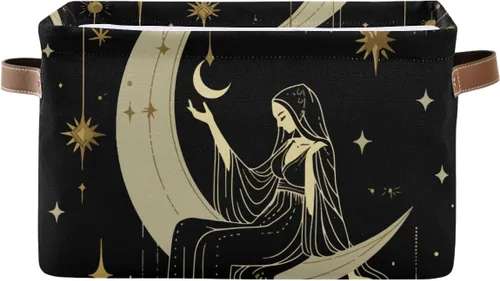 Miniatura 15 de Cesta de almacenamiento, astrología mística, símbolo oculto alrededor de la luna, lona duradera, plegable, caja de juguetes, contenedor organizador
