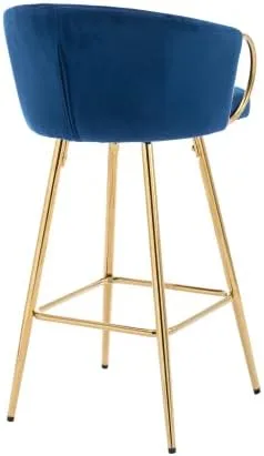 Miniatura 6 de Taburetes de bar modernos de terciopelo, juego de 2 taburetes de bar con respaldo y reposapiés cromados, taburetes de bar altos con patas doradas