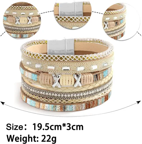Miniatura 7 de Fesciory - Pulsera de leopardo para mujer, estilo bohemio de cuero multicapa con perlas de cristal